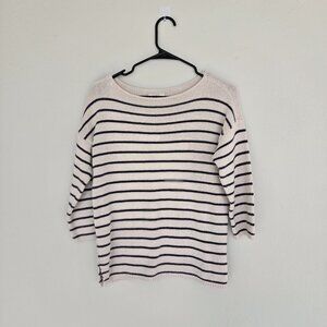 Boat neck navy and cream loft petite sweater